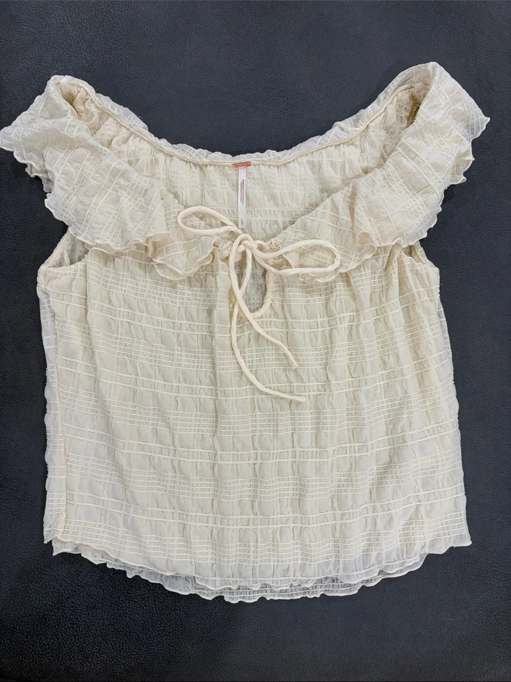 Free People Cream Off-Shoulder Ruffle Tie Camisole